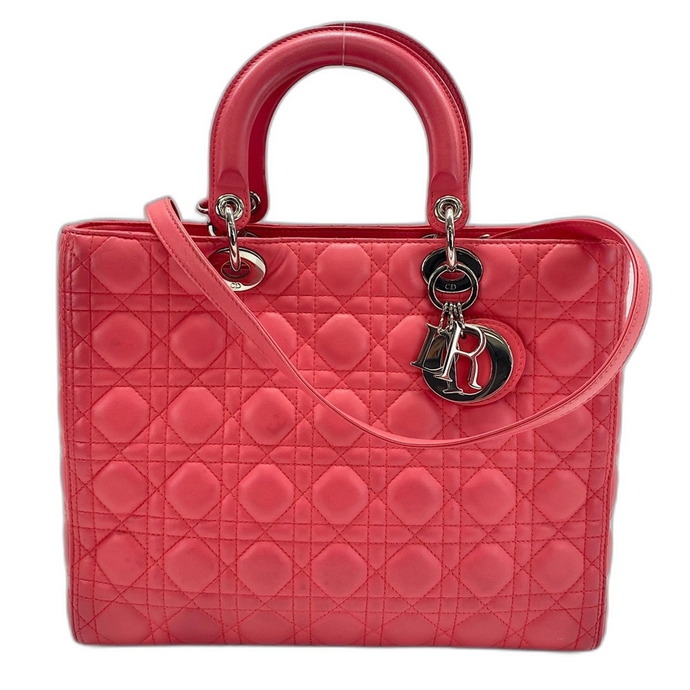 Christian Dior Lady Large Handbag with Strap, Leather, Pink